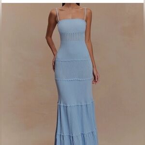 Meshki Sky Blue Ribbed Maxi Dress